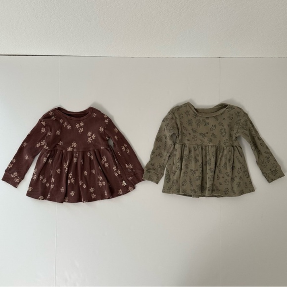 Floral Long Sleeve Girls Kids Tops - Brown and Green